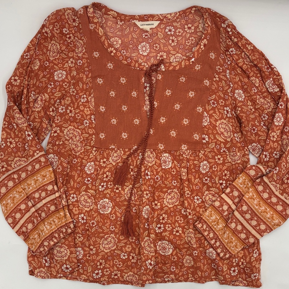 Lucky Brand Floral Peasant Boho Blouse